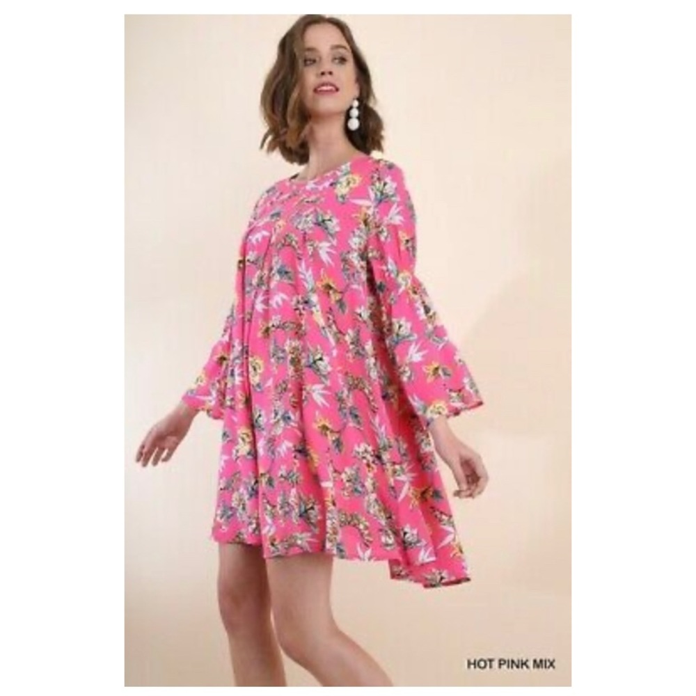 PINK Floral pleated BABYDOLL Dress Tunic, 2xl